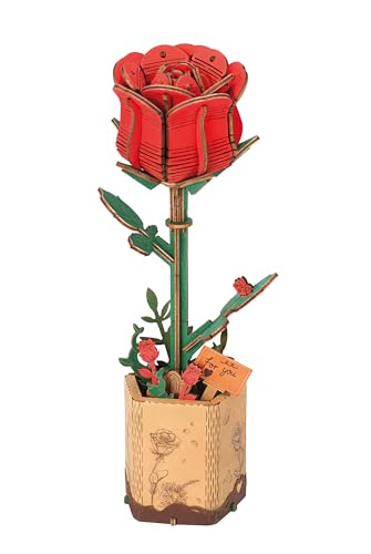 Rolife 3D Puzzle Blumen Blumenstrauß hölzerne Blüte Handwerk Modell Kits für Erwachsene Ewige Blumen romantisches Geschenk für ihren Geburtstag/Valentinstag/Muttertag (Rote Rose) von Rolife