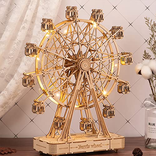 Rolife 3D Puzzle - Holzpuzzle 3D Spieldose Modellbausatz für Erwachsene Kreativer DIY-Bausatz, Bastelset für Dekoration & Ästhetische Geschenke für Teenager(Ferris Wheel) von Rolife