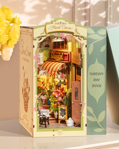 Rolife Book Nook Kit für Erwachsene DIY Miniature House mit Licht für Buchstütze Bibliothek Bücherregal Dekoration Floral Corner 3D Puzzle Buchstützen aus Holz Erwachsene Booknook von Rolife