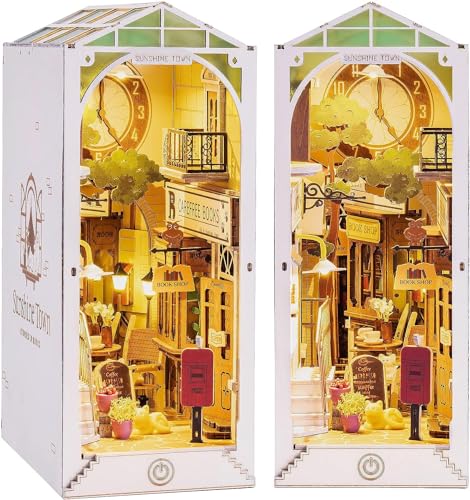 Rolife Book Nook Kits 3D Puzzles Holz Holzpuzzle Erwachsene DIY Bücherecke Holzmodelle Bausätze für Bücherregal Buchstützen Dekor (Sunshine Town) von Rolife