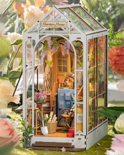 Rolife Book Nook Kit Buchstützen DIY Miniatur Haus 3D Puzzles Holz Book Nook Diorama Modelbau für Erwachsene Modellbausatz Weihnachten Geburtstag Geschenke (Gartenhaus) von Rolife