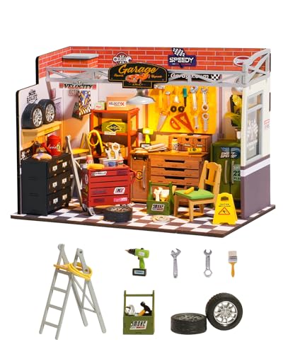 Rolife DIY Miniature House Miniatur Haus Bausatz Selber Bauen mit LED Licht Deko 3D Holzpuzzle Modellbausatz Garage Workshop Diorama Modellbau Bastelset für Erwachsene Vatertag von Rolife