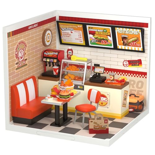 Rolife DIY Miniatur Kunststoff Haus Bauset Spielzeug Spielset mit LED Geeignet für Minifiguren Konstruktionsspielzeug Diorama Kit Geschenke für Teens Erwachsene (Yum Yum Burgers) von Rolife