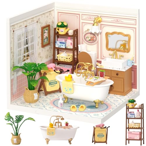Rolife Super Creator DIY Miniature House Miniatur Haus Bausatz Selber Bauen Deko für Schreibtisch oder Bücherregal Modellbausatz Diorama Modellbau Bastelset für Kinder (Pop Bubble Bathroom) von Rolife