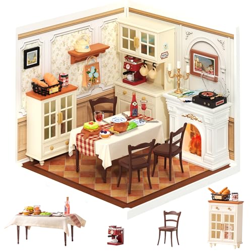 Rolife Super Creator DIY Miniature House Miniatur Haus Bausatz Selber Bauen Deko für Schreibtisch oder Bücherregal Modellbausatz Diorama Modellbau Bastelset für Kinder (Warm Dining Room) von Rolife