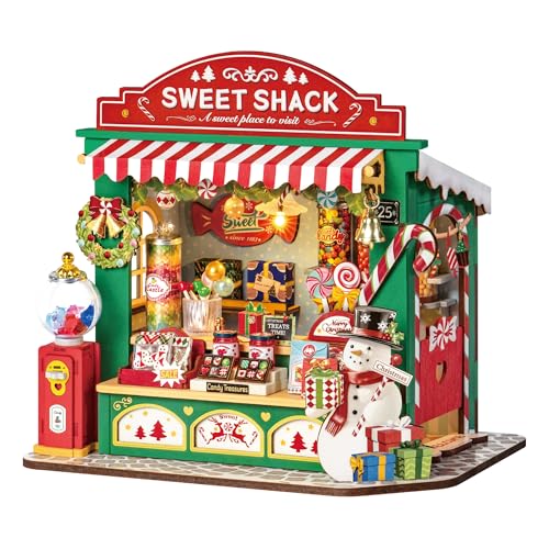 Rolife Miniatur Bausatz Weihnachts Süßigkeitenstand Holzpuppenhaus Weihnachts Puppenhaus mit Möbeln Geburtstag Geschenk für Kinder und Erwachsene Weihnachtsdekoration fürs Zuhause von Rolife