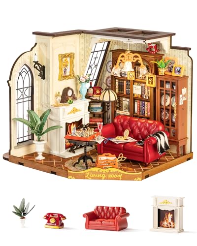 Rolife Miniatur Haus Catherines Vintage-Wohnzimmer, 284-teiliges Mini Haus Selber Bauen Bastelset Erwachsene für Jugendliche Kein Kleber erforderlich, Puppenhaus Tiny House Bausatz 3D Puzzle Book Nook von Rolife