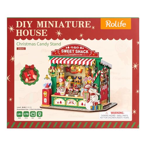 Rolife Miniatur Haus Christmas Candy Stand, 170-teiliges Mini Haus Selber Bauen Bastelset Erwachsene für Jugendliche Kein Kleber erforderlich, Puppenhaus Tiny House Bausatz 3D Puzzle Book Nook Rolife Miniatur Haus Christmas Candy Stand, 170-teiliges Mini Haus Selber Bauen Bastelset Erwachsene für Jugendliche Kein Kleber erforderlich, Puppenhaus Tiny House Bausatz 3D Puzzle Book Nook von Rolife