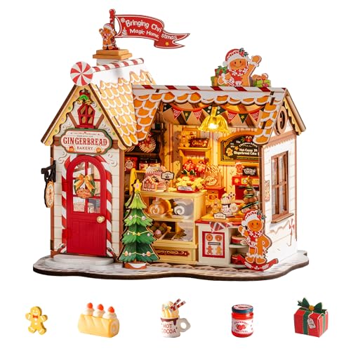 Rolife Miniatur Haus Weihnachtslebkuchenhaus, 250-teiliges Mini Haus Selber Bauen Bastelset Erwachsene für Jugendliche Kein Kleber erforderlich, Puppenhaus Tiny House Bausatz 3D Puzzle Weihnachtsdeko von Rolife