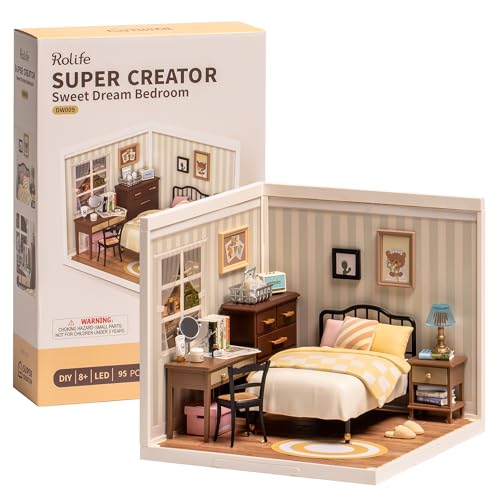 Rolife Miniaturhaus Bausätze Super World Puppenhaus Modellbausätze mit Möbeln und Zubehör Weihnachtspuppenhaus für Mädchen Bastelbausätze für Erwachsene (Sweet Dream Bedroom) von Rolife
