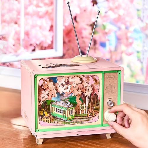 Rolife Modellbausatz Spieluhr Sakura Traumreise DIY Miniatur Haus Kit mit Kirschblüten Szene Holz Puppenhaus zur Deko für Zuhause und Bücherregal Geburtstagsgeschenk für Sie von Rolife