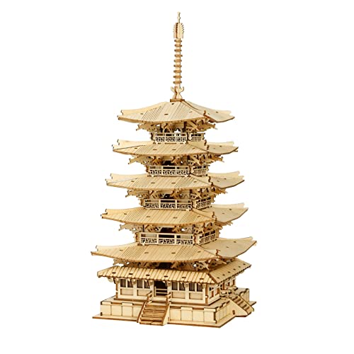 Rolife Pagode Holzpuzzle Modellbausätze-Japanische Architekturmodelle Baukästen 3D Puzzle Erwachsene Kinder-Geschenkidee Für Die Heimdekoration(TGN02 Five-storied Pagoda) von Rolife