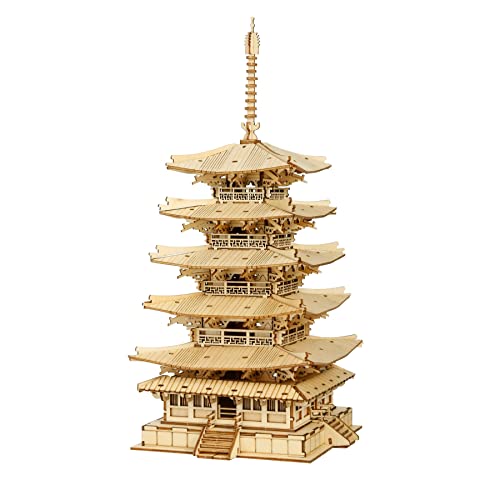 Rolife 3D Puzzle - Holzpuzzle 3D Modellbausatz für Erwachsene Kreativer DIY-Bausatz, Bastelset für Dekoration & Ästhetische Geschenke für Teenager(Five-Storied Pagoda) von Rolife