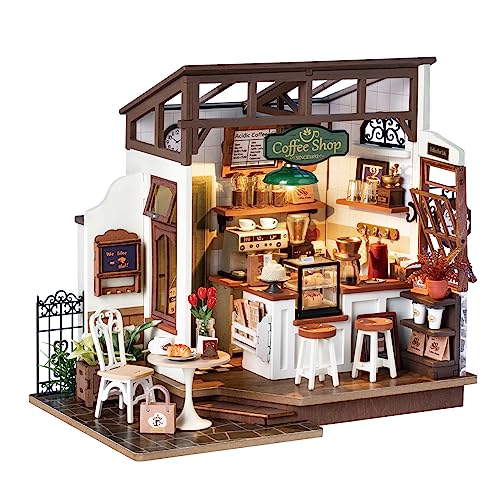 Rolife Puppenhäuser Miniatur Haus Kit mit Möbeln und LED-Licht Puppenhaus Holz Modellbausätze für Erwachsene und Kinder Bauen Weihnachten Geschenke für die Familie (NO.17 Café) von Rolife
