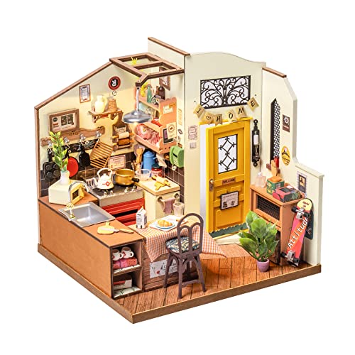 Rolife Puppenhäuser Miniatur Haus Kit mit Möbeln und LED-Licht Puppenhaus Holz Modellbausätze für Erwachsene und Kinder Bauen Weihnachten Geschenke für die Familie (Homey Kitchen) von Rolife