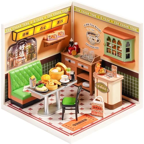 Rolife Super Creator DIY Miniature House Miniatur Haus Bausatz Selber Bauen Deko für Schreibtisch Bücherregal Modellbausatz Diorama Modellbau Bastelset für Kinder (DW021-Hong Kong Bites Cafe) von Rolife