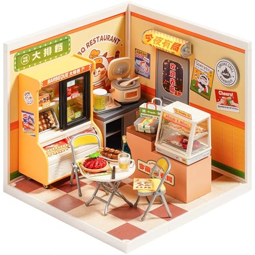 Rolife Super Creator DIY Miniature House Miniatur Haus Bausatz Selber Bauen Deko für Schreibtisch Bücherregal Modellbausatz Diorama Modellbau Bastelset für Kinder (DW022-Night Out Food Stall) von Rolife