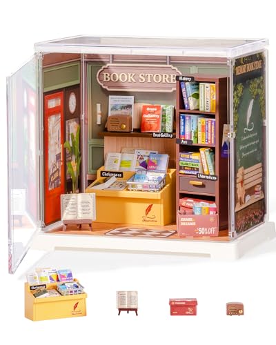 Rolife Super Creator DIY Miniature House Miniatur Haus Bausatz Selber Bauen Vitrine Staubschutz Kein Kleber Deko Schreibtisch Bücherregal Diorama Modellbau Bastelset für Kinder (Memory Book Store) von Rolife