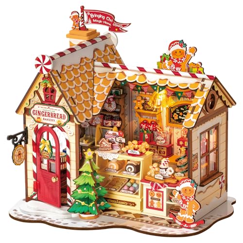 Rolife Weihnachts Puppenhaus Lebkuchenhaus DIY Miniaturhaus Bausatz Holz Miniaturmodell Geburtstagsgeschenk Weihnachtsdekoration von Rolife