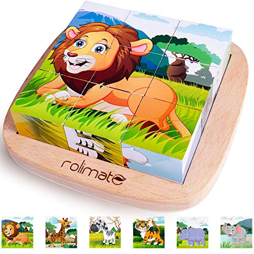 Rolimate Bilderwürfel Holz, Holzpuzzle 3D Würfelpuzzle Puzzlespiele 6 in 1 Tier-Motive mit 9 Würfel Holzspielzeug für Kinder ab 2 3 4 Jahren, Montessori Vorschule Lernspielzeug, 16 x 16cm, bunt Rolimate Bilderwürfel Holz, Holzpuzzle 3D Würfelpuzzle Puzzlespiele 6 in 1 Tier-Motive mit 9 Würfel Holzspielzeug für Kinder ab 2 3 4 Jahren, Montessori Vorschule Lernspielzeug, 16 x 16cm, bunt von Rolimate
