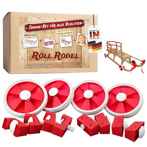 Roll Rodel Bausatz (ohne Schlitten) - Rollen oder rodeln - Tuning Set für alle Holzschlitten/Rollen für Kinderschlitten/Räder für Schlitten aus Holz von Roll Rodel