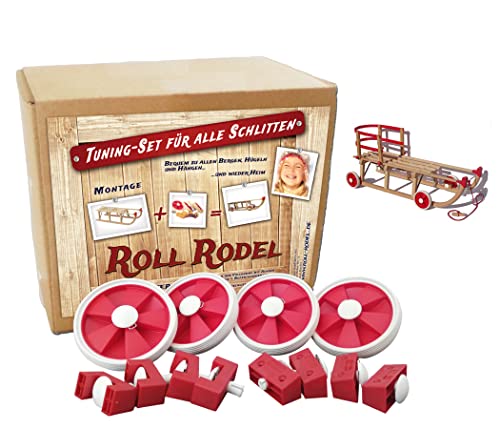 Roll Rodel Bausatz (ohne Schlitten) - Tuning Set für alle Holzschlitten/Rollen für Kinderschlitten/Räder für Schlitten aus Holz von Roll Rodel