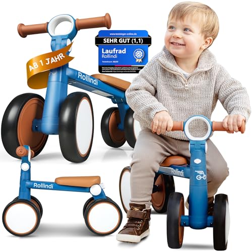 Rollindi Kinder Laufrad ab 1 Jahr [Mitwachsend] Kippsicher Leicht Lauflernrad Baby Fahrrad Rutschauto Jungen und Mädchen von 12-36 Monate | Neues Modell, Blau von Rollindi