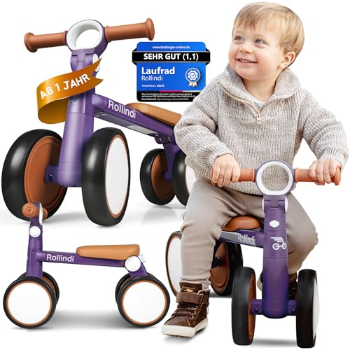 Rollindi Kinder Laufrad ab 1 Jahr [Mitwachsend] Kippsicher Leicht Lauflernrad Baby Fahrrad Rutschauto Jungen und Mädchen von 12-36 Monate | Neues Modell, Violett von Rollindi