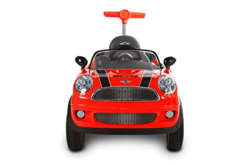 Rollplay, Mini Cooper Push Car, Rutschauto für Kinder im Freien, Interaktive Funktionen für Spielspaß, Sicher und bequem mit 3-Punkt-Sicherheitsgurt, Praktische Schiebestange für Eltern von Rollplay