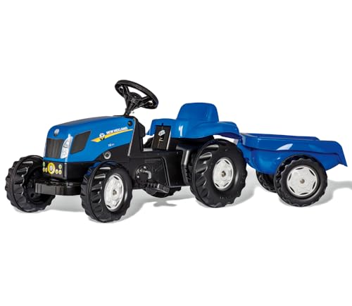 Rolly Toys rollyKid NH T7040 Trettraktor mit Anhänger (für Kinder von 2,5 bis 5 Jahren, Heckkupplung) 013074 von Rolly Toys