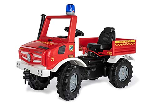 Rolly Toys Unimog Feuerwehr Tretauto (ab 3 Jahren, Feuerwehrauto zum selber fahren mit Flüsterlaufreifen, Schaltung, Handbremse, Tretfahrzeug für Kinder, Feuerwehr Unimog) 038220 von Rolly Toys