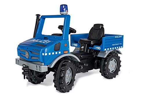 Rolly Toys Unimog Polizei Tretauto ab 3 Jahren | Polizeiauto zum selber fahren mit Flüsterlaufreifen und Blinklicht | Tretfahrzeug, Tretauto ab 3, 038251, Groß, Blau von ROLLY TOYS