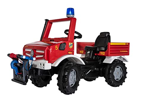 Rolly Toys Unimog Feuerwehr Tretauto mit Seilwinde ab 3 Jahren | Feuerwehrauto zum selber fahren mit Flüsterlaufreifen | Tretfahrzeug, Tretauto ab 3, Feuerwehr Unimog 038299 von Rolly Toys