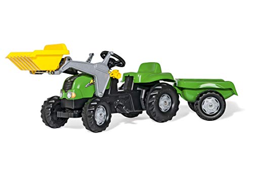 Rolly Toys RollyKid-X Trettraktor mit Anhänger (mit Frontlader, Alter 2,5 – 5 Jahre, Heckkupplung) 023134, 169 cm × 47 cm × 55 cm, grün von Rolly Toys