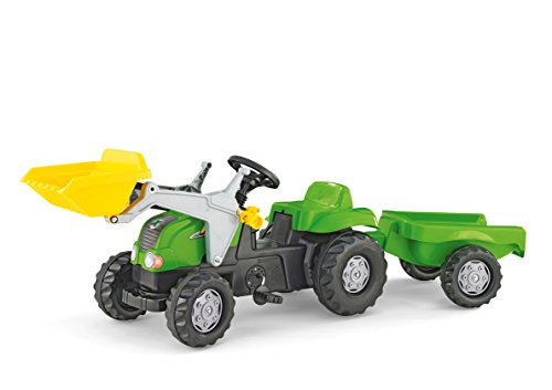 Rolly Toys RollyKid-X Trettraktor mit Anhänger (mit Frontlader, Alter 2,5 – 5 Jahre, Heckkupplung) 023134, 169 cm × 47 cm × 55 cm, grün von ROLLY TOYS