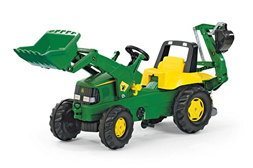 Rolly Toys Traktor / rollyJunior Trettraktor John Deere (mit Lader und Heckbagger, für Kinder ab 3 Jahren, Flüsterlaufreifen) 811076 von Rolly Toys