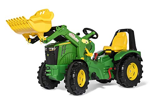 Rolly Toys Trettraktor John Deere rollyX-Trac Premium inkl. rollyTrac Lader (Zweigangschaltung, Handbremse, für Kinder 3-10 Jahre, Verstellbarer Sitz, Traktor mit Flüsterlaufreifen) 651078, grün von Rolly Toys