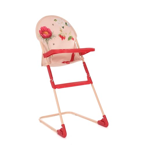 Roma RHS Hochstuhl Flora Umweltfreundlicher recycelter Stoff, Creme- und Beerenrot, geeignet für 28–42 cm große Puppen von Roma