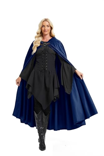 RongXuan Halloween Kostüm Renaissance Umhang mit Kapuze Kostüm Samt Mantel für Männer Frauen Viktorianische Steampunk Mittelalterliche Cosplay Umhang Cape (Blau, 100cm) von RongXuan