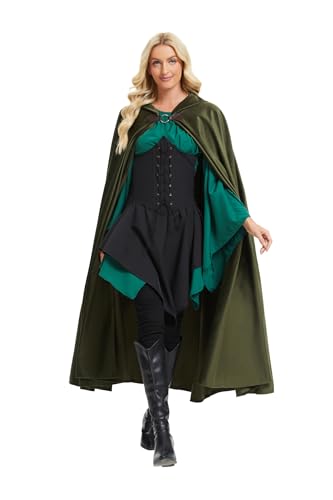 RongXuan Halloween Kostüm Renaissance Umhang mit Kapuze Kostüm Samt Mantel für Männer Frauen Viktorianische Steampunk Mittelalterliche Cosplay Umhang Cape (Grün, 100cm) von RongXuan