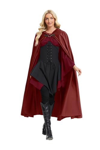 RongXuan Halloween Kostüm Renaissance Umhang mit Kapuze Kostüm Samt Mantel für Männer Frauen Viktorianische Steampunk Mittelalterliche Cosplay Umhang Cape (Rot, 100cm) von RongXuan