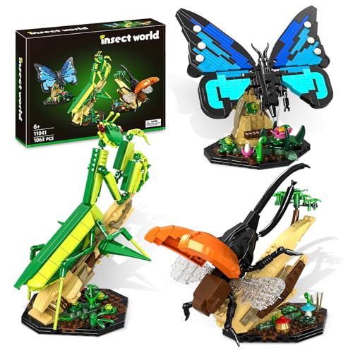 Insect World Bausteinset – 1063 - Teilige Modellbausätze für Schmetterlinge und Gottesanbeterinnen, STEM - Bildungstoy für Kinder ab 6 Jahren, kreative DIY - Bausteine für Jungen und Mädchen, ideal al von Rongmeiz