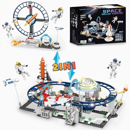 Rongmeiz Bausteinset für Weltraum-Achterbahn – 784 Teile, ideales STEM-Spielzeug für Kinder, enthält Astronauten-Minifiguren von Rongmeiz