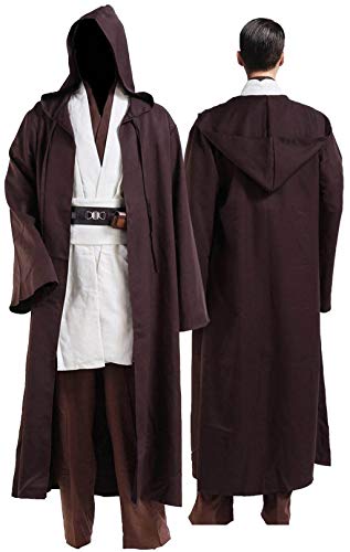 Rongxu Herren-Tunika-Bademantel, Cosplay-Kostüm, Erwachsenen-Tunika, Kapuzenmantel, komplettes Set, Halloween-Kostüm, US-Größe, Weiß (komplettes Set), L von Rongxu