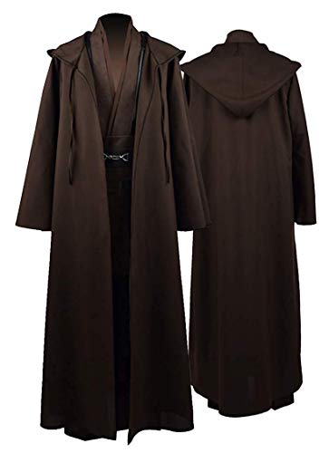 Rongxu Herren Tunika Robe Cosplay Kostüm Erwachsene Tunika Kapuzenmantel Outfit Komplettes Set Halloween Kostüm US-Größe, Braun (Komplettset), Small von Rongxu