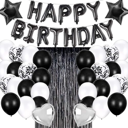 Rongxze 36Pcs Geburtstagsdeko Schwarz, Geburtstag Party Dekoration Set mit Happy Birthday Girlande Schwarz und Konfetti Luftballons, Black and White Party Deko für Geburtstagsdeko, Weihnachten Deko Rongxze 36Pcs Geburtstagsdeko Schwarz, Geburtstag Party Dekoration Set mit Happy Birthday Girlande Schwarz und Konfetti Luftballons, Black and White Party Deko für Geburtstagsdeko, Weihnachten Deko von Rongxze