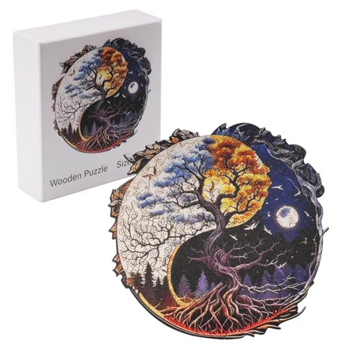 Rongxze Holzpuzzle Erwachsene,mystisches Yin - Yang - Baum - und Mond - Design,200 Teile,26x26 cm, intellektuelle Handwerkskunst,entspannende Herausforderung,atemberaubende Heimdekoration von Rongxze