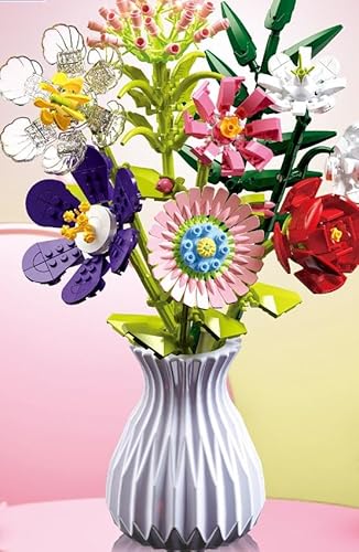 Rongxze Sommerstrauß Baukasten für künstliche Blumen (mit Vase), Wiederverwendbare kreative Dekoration,für alle Altersgruppen Geschenkidee zum Geburtstag(730 Teile). von Rongxze