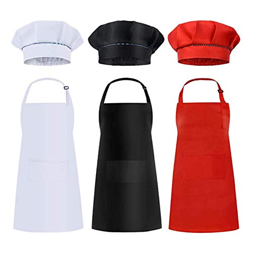 Ronlok 6 Stück Kinderschürzen und Hüte, Set für Kinder, Kochschürzen zum Kochen, Kochen, Malen, Schürzen, + Schwarz + Rot Ronlok 6 Stück Kinderschürzen und Hüte, Set für Kinder, Kochschürzen zum Kochen, Kochen, Malen, Schürzen, + Schwarz + Rot von Ronlok