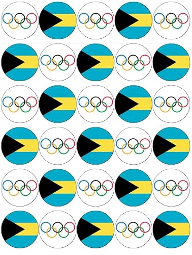 Cupcake-Topper, Motiv: Olympische Spiele, Bahamas-Flagge, essbares Oblatenpapier, Kuchendekoration, 30 Stück von Ronnies-Bakery-Company